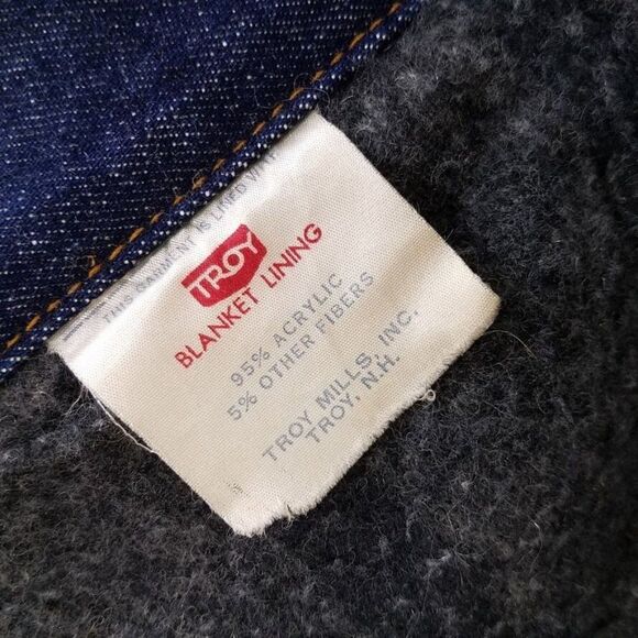 Harley Owners Group Levis Denim Trucker Jacket Vintage Hog Troy Blanket Small - Picture 7 of 8